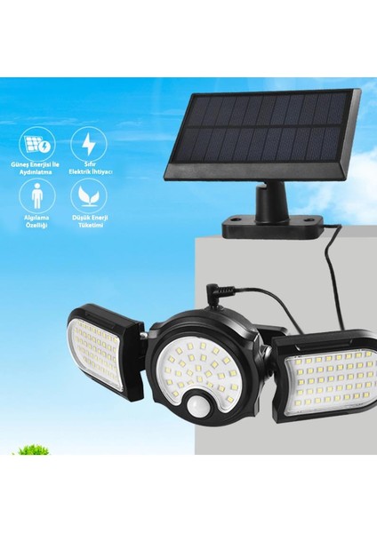 Solar 112 Ledli Güneş Enerjili Hareket Sensörlü Büyük Boy Bahçe Aydınlatma Sokak Lambası