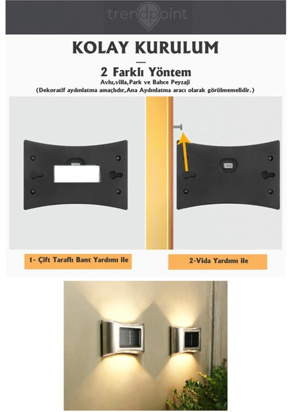 1ADET 6ledli Modern Solar Duvar Lamba Dekorasyon Aydınlatma Metal Aplik Güneş Enerji