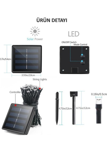 Solar 200 Ledli 22 Metre Bahçe Aydınlatma Dekorasyon Güneş Enerjili LED Sarı Işık