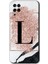 Samsung Galaxy A12 Kılıf Hd Desen Baskılı Arka Kapak - Pembe Mermer Desenli L Harfi 1