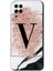 Samsung Galaxy M12 Kılıf Hd Desen Baskılı Arka Kapak - Pembe Mermer Desenli V Harfi 1