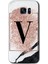 Samsung Galaxy S7 Edge Kılıf Hd Desen Baskılı Arka Kapak - Pembe Mermer Desenli V Harfi 1
