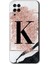 Samsung Galaxy M12 Kılıf Hd Desen Baskılı Arka Kapak - Pembe Mermer Desenli K Harfi 1