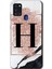 Samsung Galaxy A21S Kılıf Hd Desen Baskılı Arka Kapak - Pembe Mermer Desenli H Harfi 1