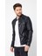 NorthFashion Erkek Siyah Iç Cepli Slim Fit Deri Ceket 1