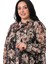 Büyük Beden Çiçek Desenli Kendinden Fularlı Manşetli Siyah Bej Şifon Gömlek 5