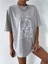 Kadın Çizgili Figür Oversize T-Shirt 5