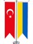 Masa Üstü Kırlangıç Ukrayna Bayrağı Türk Bayrağı + Krom T Direk Masa Bayrak Seti 1