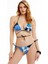 Mavi Şal Desenli Bağlamalı Üçgen Bikini Takımı 1