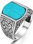 925 Ayar Gümüş Kalem Işlemeli Firüze Taşlı Erkek Yüzük 2