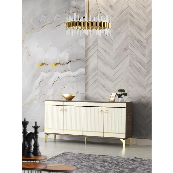 Mapa Kordon Konsol Mdf Mebran Kapak Ceviz Krem Gold