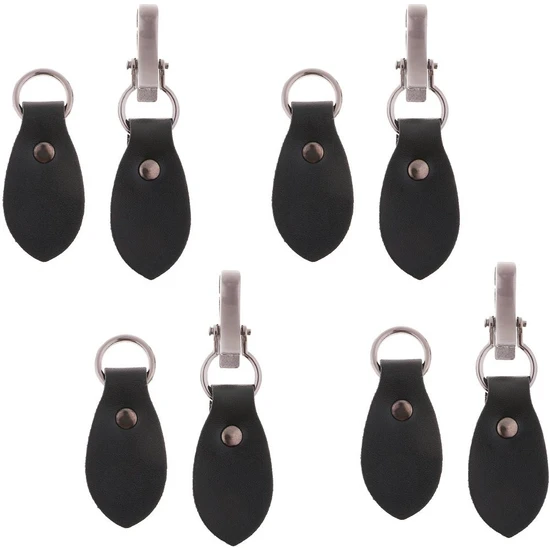 Waroom 4 Set Siyah Deri Geçiş Düğmeleri Gümüş Metal Kanca Duffle Ceket Bağlantı Elemanı (Yurt Dışından)