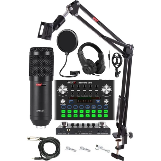 Lastvoice BM800 Live Plus Head Set Efektli Ses Kartı Mikrofon Kulaklık Stand Kayıt Canlı Yayın (PC ve Telefon)