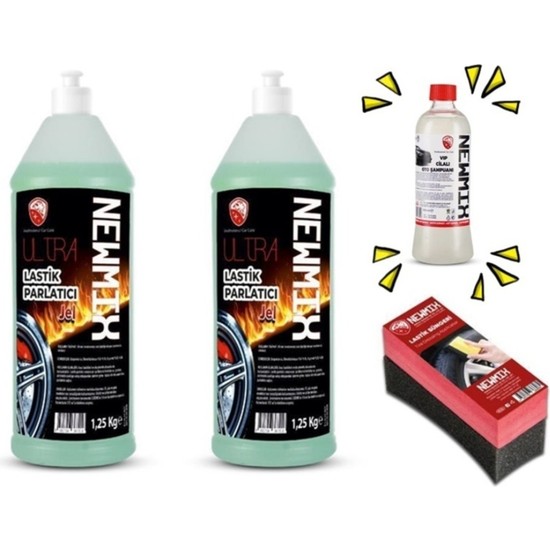 Newmix Lastik Parlatıcı Jel + Uygulama Süngeri ve Cilalı Oto Şampuan 500 ml