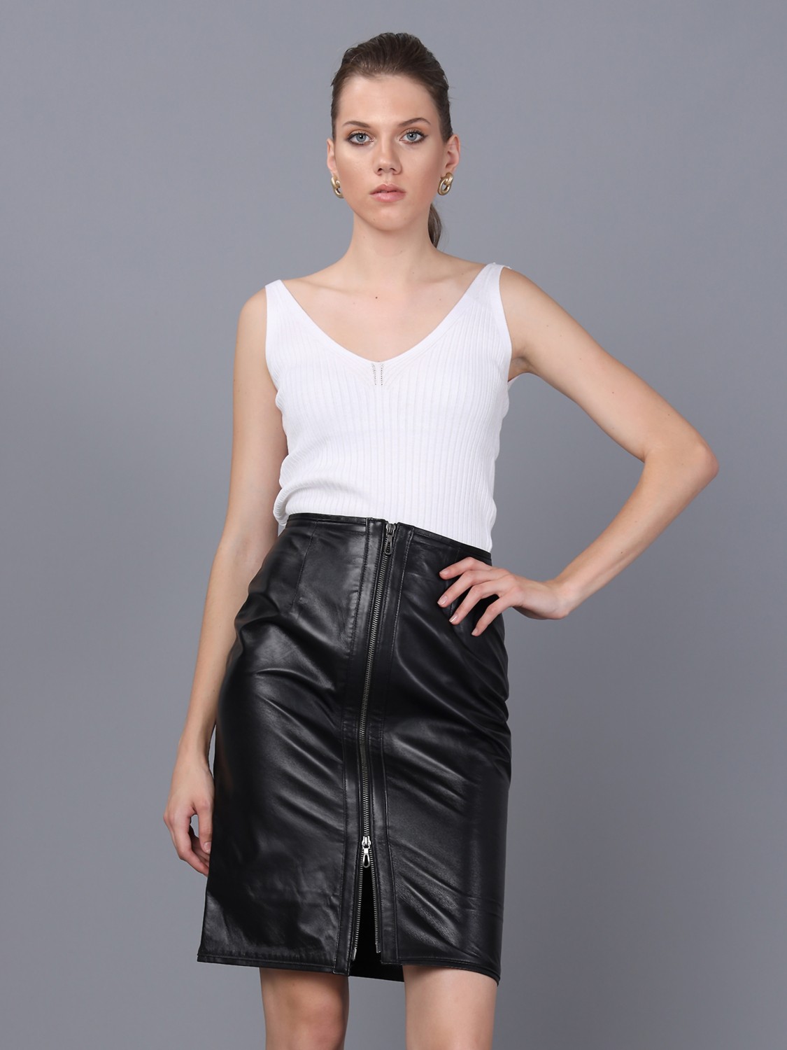 Basics & More Kadın Hakiki Deri Etek görsel 2