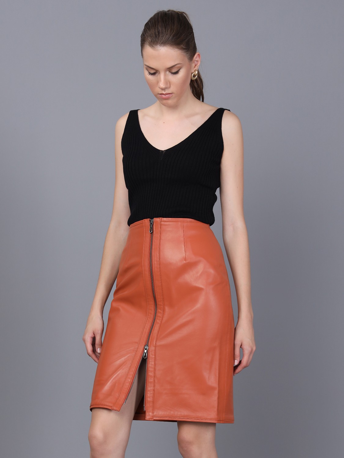 Basics & More Kadın Hakiki Deri Etek görsel 5