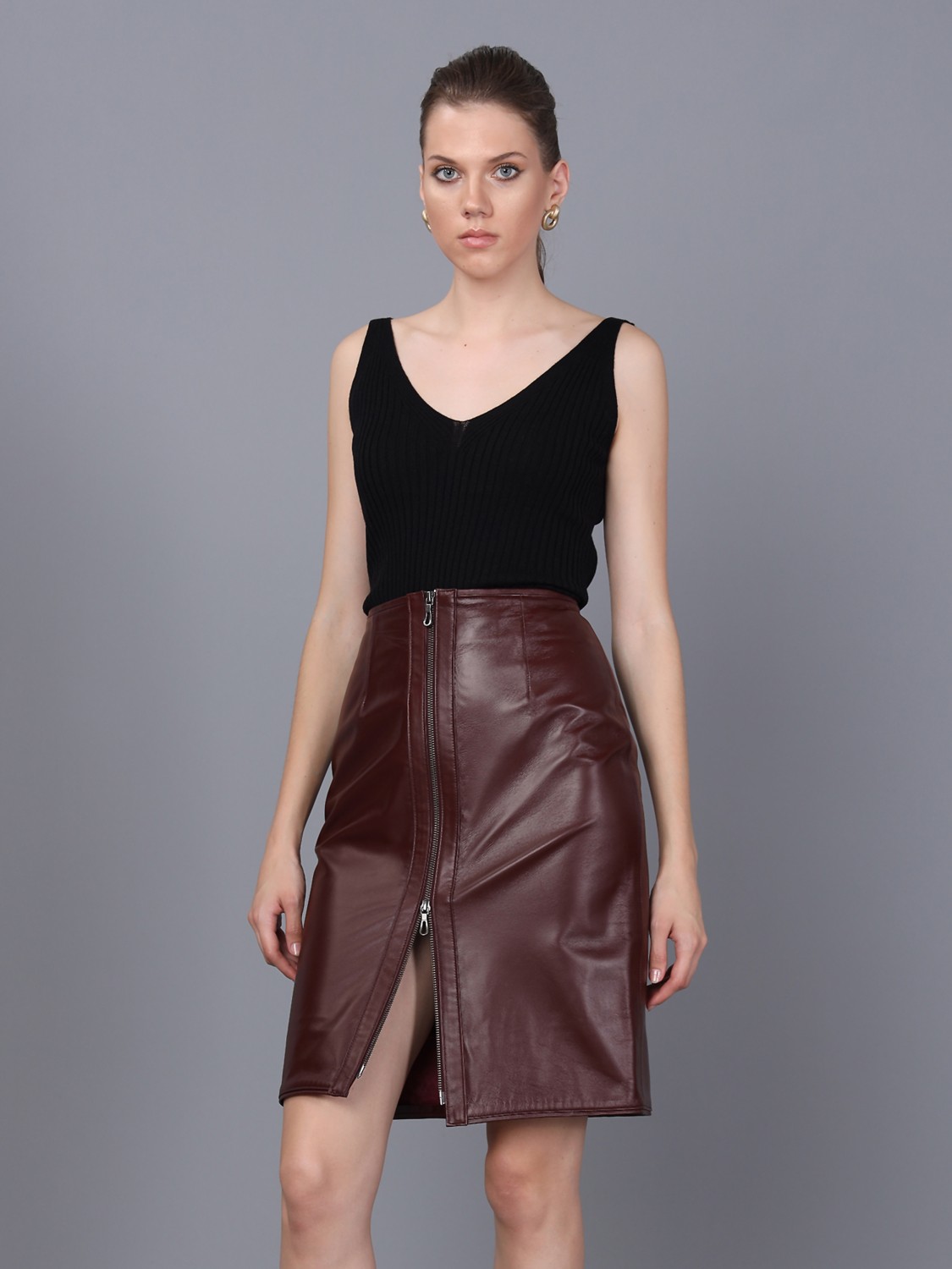 Basics & More Kadın Hakiki Deri Etek görsel 7