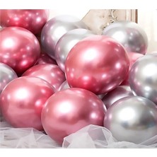 Hknys 40 Adet Gümüş-Pembe  Krom Balon (Aynalı Balon) 1 Kalite Krom Balon Aynalı Balon Helyum Uyumlu