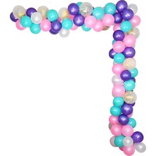 Hknys Mor Pembe Yeşil Deniz Kızı Konsept Balon Zinciri-Dogum Günü Parti Açılış Balonları