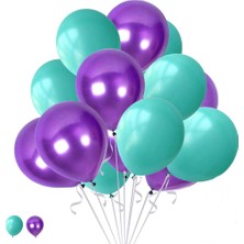Hknys  100 Adet Metalik Sedefli Su Yeşili-Mor Balon+Balon Bandı+5 Metre Balon Zinciri