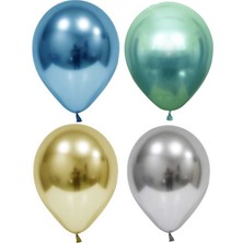 5 Adet  Mavi Yeşil Gümüş  Altın  Krom (Aynalı ) Balon  - Balonlar Helyum Uyumludur.