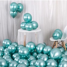 Hknys 50 Adet Yeşil Krom Balon (Aynalı Balon) 1 Kalite Krom Balon Aynalı Balon 5 Metre Balon Zinciri