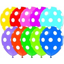 Renkli Puantiyeli Baskılı Balon 10 'lü Paket