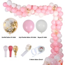 125 Adet Pembe Beyaz Parti Balon Seti-Dogum-Nisan-Kutlama Balonları Balon Zinciri