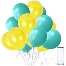  100 Adet Metalik Sedefli Su Yeşili-Sarı Balon+Balon Bandı+5 Metre Balon Zinciri