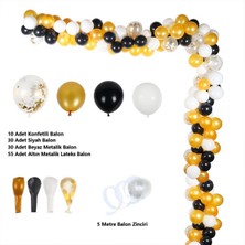 125 Adet Siyah Beyaz Altın Konfetili Nişan Parti Dogum Günü Seti 5 Metre Zincir