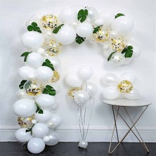 125 Adet Beyaz Altın Konfeteli Nişan-Dügün-Doğumgünü Balon Seti 5 Metre Balon Zinciri