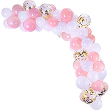 Hknys Pempe  Beyaz  Zincir Altın  Balon Konfetili Balon Seti 5 Metre-Balon Zinciri+Balon Pompası