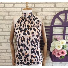 Leopar Desenli Mikro Kumaş Bluz 56CM