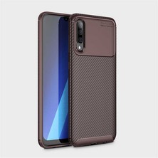 Mobicas Samsung Galaxy A70 Için Karbon Tasarımlı Negro Silikon Kılıf Kahverengi