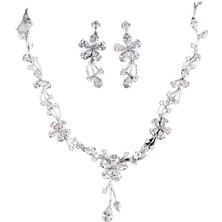 HaiTun Kadın Gelin Düğün Takı Setleri Charm Kristal Çiçek Bırak Kolye Kolye ve Küpe Setleri Parlayan Kübik Zirkonya Cz | Kolye ve Küpe Seti | Gelin Düğün Takı Kolye ve Küpe (Yurt Dışından)