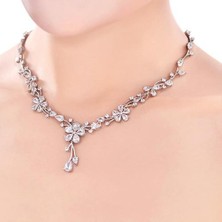 HaiTun Kadın Gelin Düğün Takı Setleri Charm Kristal Çiçek Bırak Kolye Kolye ve Küpe Setleri Parlayan Kübik Zirkonya Cz | Kolye ve Küpe Seti | Gelin Düğün Takı Kolye ve Küpe (Yurt Dışından)