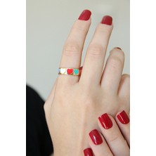 Argentum Concept Altın Kaplamalı 925 Ayar Gümüş Renkli Kalpler Yüzük - Y024401