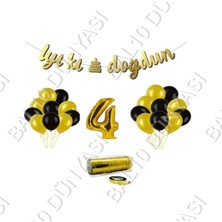 Bal10 Dünyası Rafya Ipli 4 Yaş Gold Folyo Balon Iyiki Doğdun Yazılı Banner Balon Set Doğum Günü