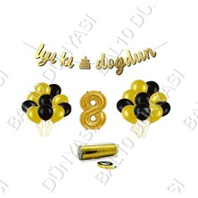 Bal10 Dünyası Rafya Ipli 8 Yaş Gold Folyo Balon Iyiki Doğdun Yazılı Banner Balon Set Doğum Günü