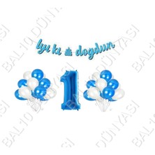 Bal10 Dünyası Iyiki Doğdun Yazılı Banner 1 Yaş Mavi Balon Seti Doğum Günü