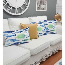 Körfez Kırlent Marin Desen Kırlent Kılıfı 4'lü Kombin Set