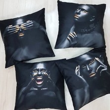 Körfez Kırlent Black Face Kırlent Kılıfı 4'lü Kombin Set