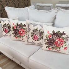 Körfez Kırlent Çiçekli Desen Kırlent Kılıfı 4'lü Kombin Set