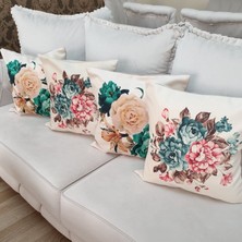 Körfez Kırlent Çiçekli Desen Kırlent Kılıfı 4'lü Kombin Set