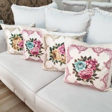 Körfez Kırlent Çiçekli Desen Kırlent Kılıfı 4'lü Kombin Set