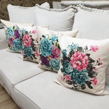 Körfez Kırlent Çiçekli Desen Kırlent Kılıfı 4'lü Kombin Set
