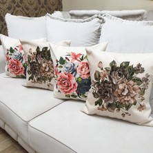 Körfez Kırlent Çiçekli Desen Kırlent Kılıfı 4'lü Kombin Set