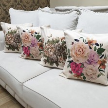 Körfez Kırlent Çiçekli Desen Kırlent Kılıfı 4'lü Kombin Set