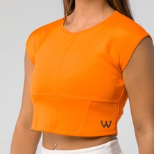 Wiawi Kadın Spor Fit Rahat Tişört Esnek Crop Top - Brave Turuncu