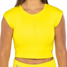 Wiawi Kadın Spor Fit Rahat Tişört Esnek Crop Top - Sunlight Sarı